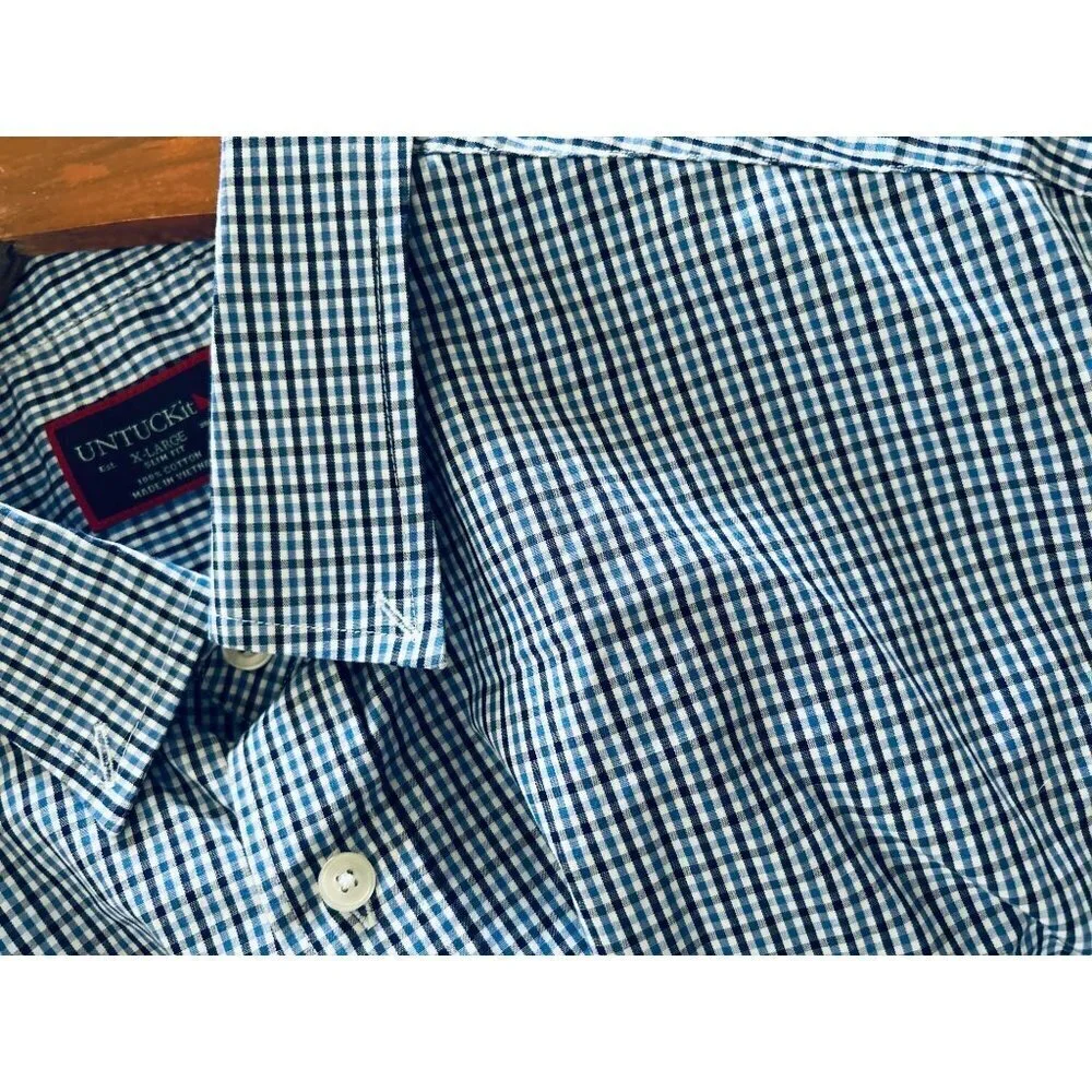 UNTUCKit Cotton Shirt Button-Down Blue Brown Small Check Long Sleeve Size XLarge
